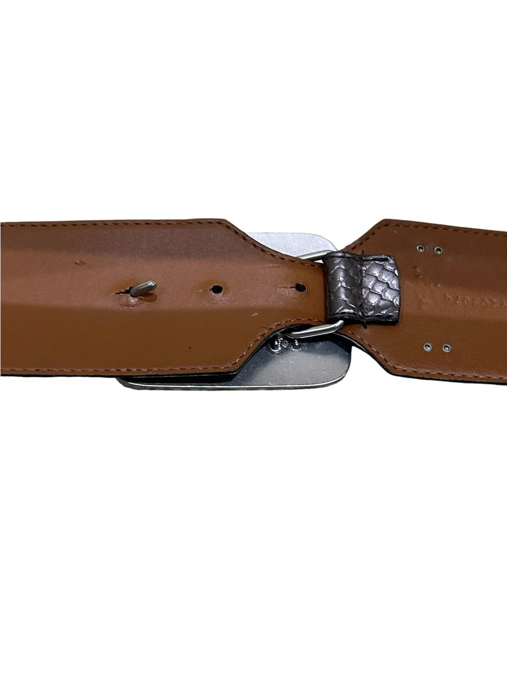 Lauren Ralph Lauren Leather Belt gunmetal textured Embossed silver Buckle medium